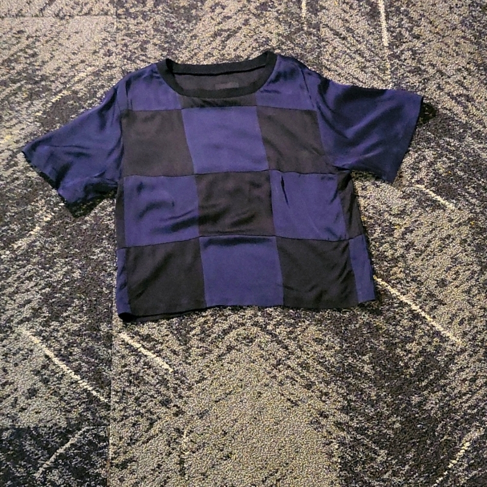 Cynthia Rowley Nova Oversize Navy/Black Check Top, Size S, New
